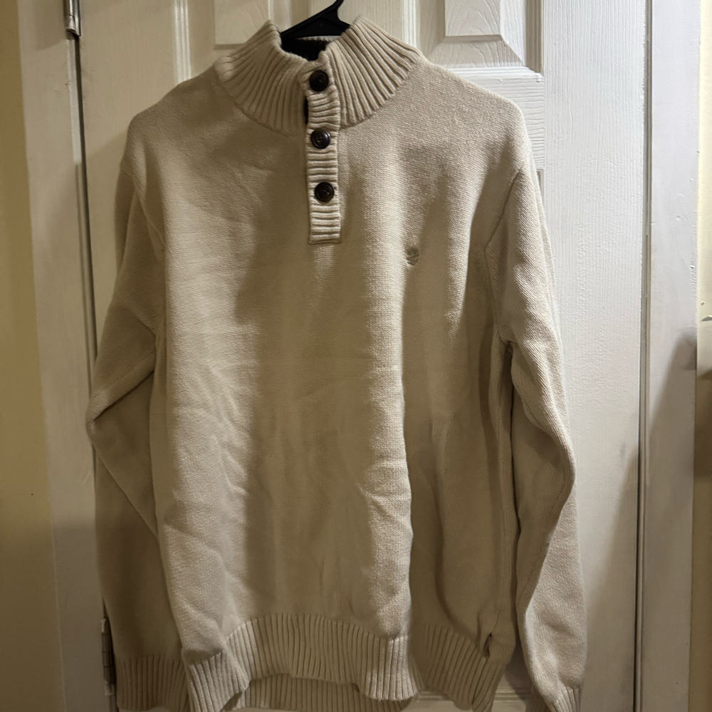 IZOD Men’s Cream Quarter Button Mock Neck Knit Sweater XL